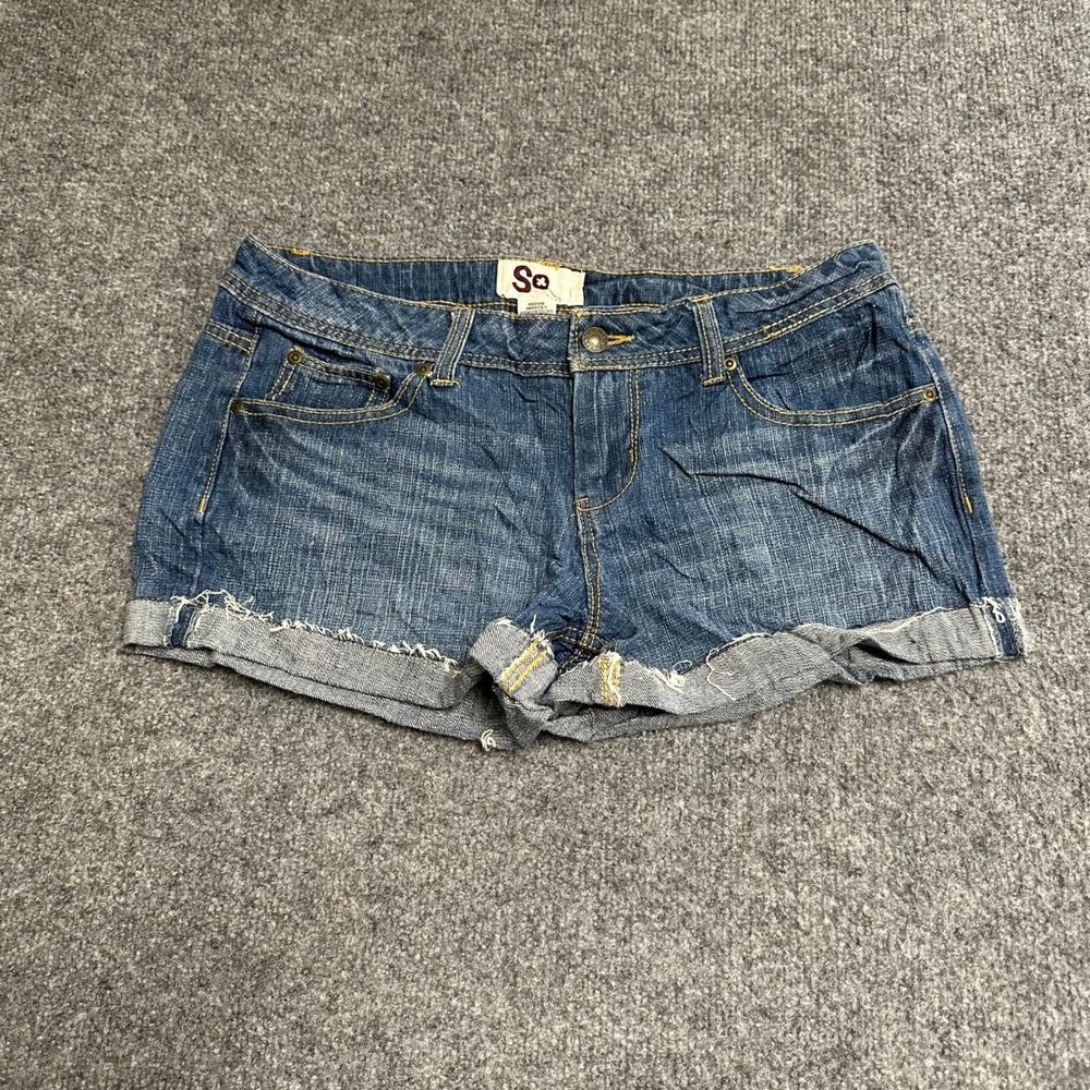 SO Shorts Womens Size 11 Blue Denim Raw Hem Cuffed Low Rise Casual Summer
